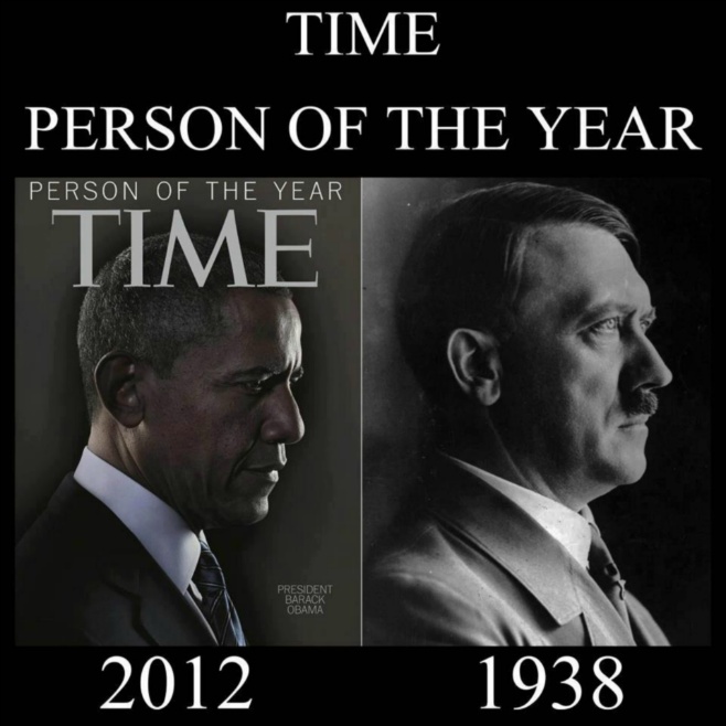 Time magazine person of the year 2012 and 1938 Obama Hitler 