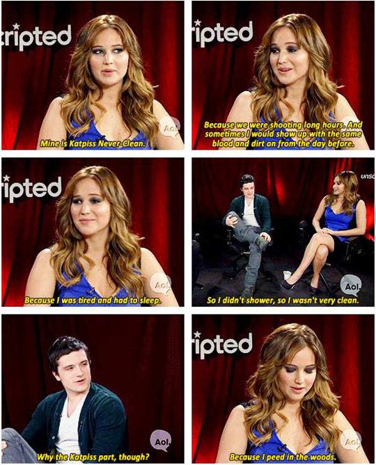 Katpiss Never-Clean - Jennifer Lawrence nickname on the set of Hunger Games
