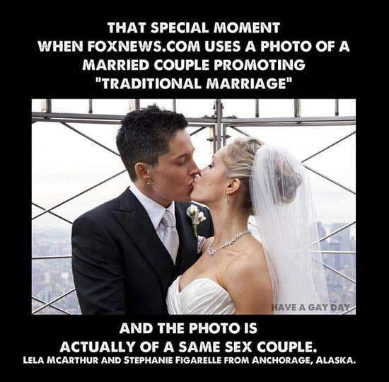 That special moment when foxnews.com uses a photo of a married couple promoting Traditional marriage.