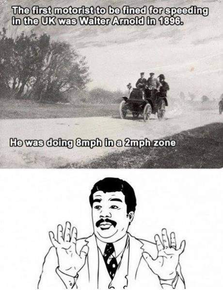 The first motorist to be fined for speeding in the UK was Walter Arnold in 1896.