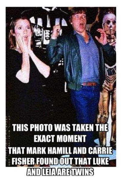 The photo was taken exact moment Mark Hamill and Carrie Fischer found out that Luke And Leia are twins