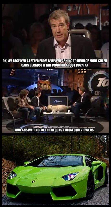 Top Gear -  we received a letter from a viewer asking to divulge more green cars
