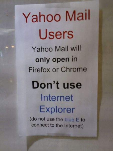 Warning at internet coffee for Yahoo mail users and Internet Explorer 
