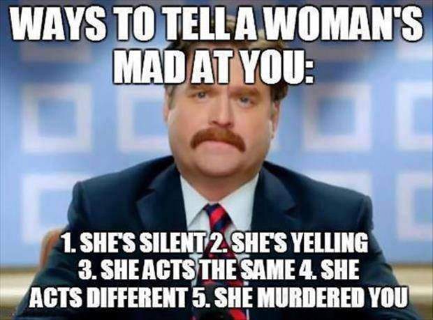 Ways to tell a woman's mad at you;